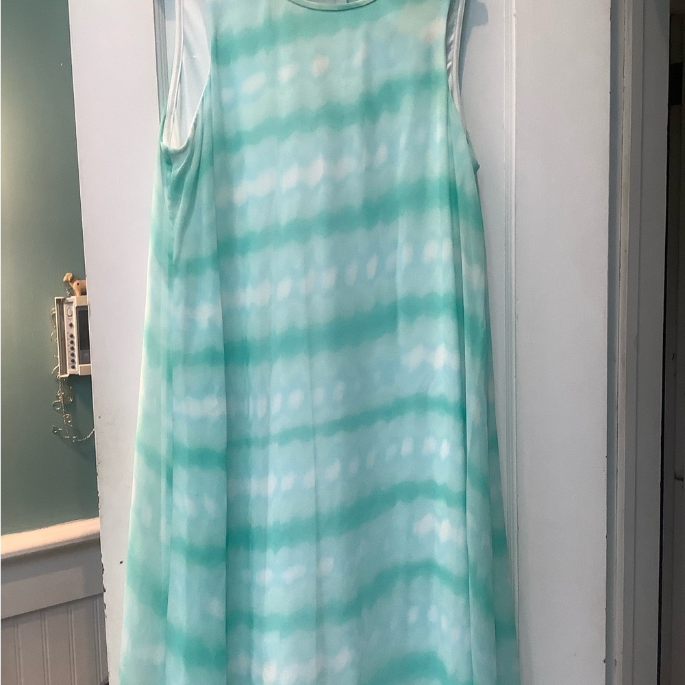 Calvin Klein Aqua and White Sleeveless Dress